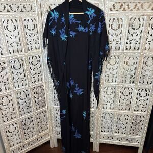 Bali Batiks Womens Handpainted Maxi Dress L Floral Resort Vacation Boho w/Scarf